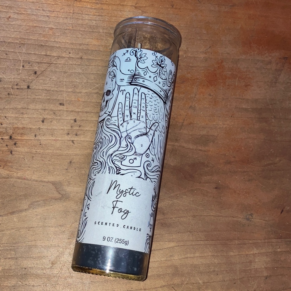 Mystic Fog Scented Candle - palmistry / skulls / ESP images Halloween theme